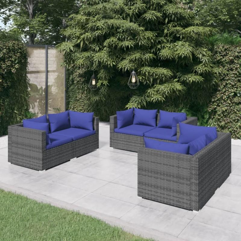 Día y Noche - Día y Noche Set de sofás de jardín 6 piezas y cojines ratán sintético gris