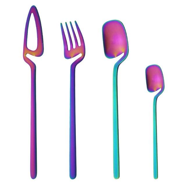 

4 шт./компл. набор столовых приборов «Радуга» 18/10, набор столовой посуды из нержавеющей стали, нож, вилка, чайная ложка, набор столовой посуды, набор столового серебра для вечеринки разноцветный
