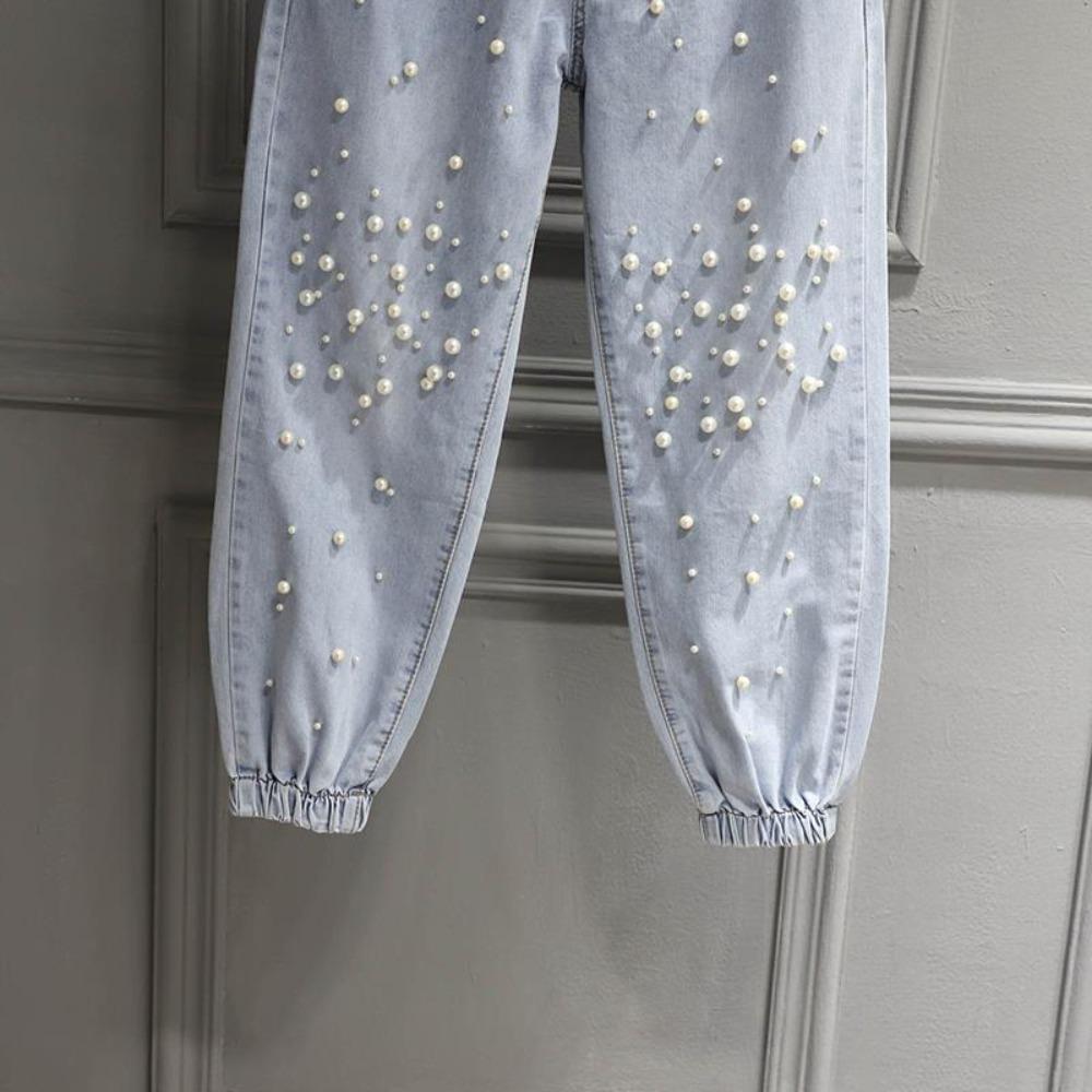 Women's Drawstring Nine-Point Bloomers - Fashionable Versatile Summer Beaded Harem Jeans