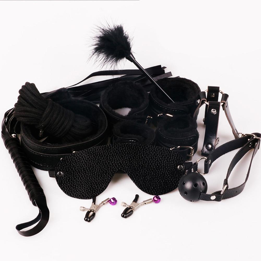 Role-playing 10 PCs BDSM Adult Sex Plush Cuff Lace Up Drawstring Sexy Bedding Strap Couple Sex Toy Set Popular