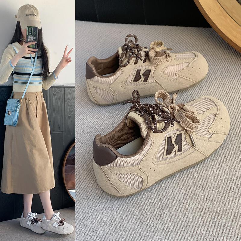 Japanese Sports Shoes Women's 2025 Chinese New Year Leather Breathable Casual Shoes Retro German Training Shoes Show Small Gray Forrest Gump Shoes