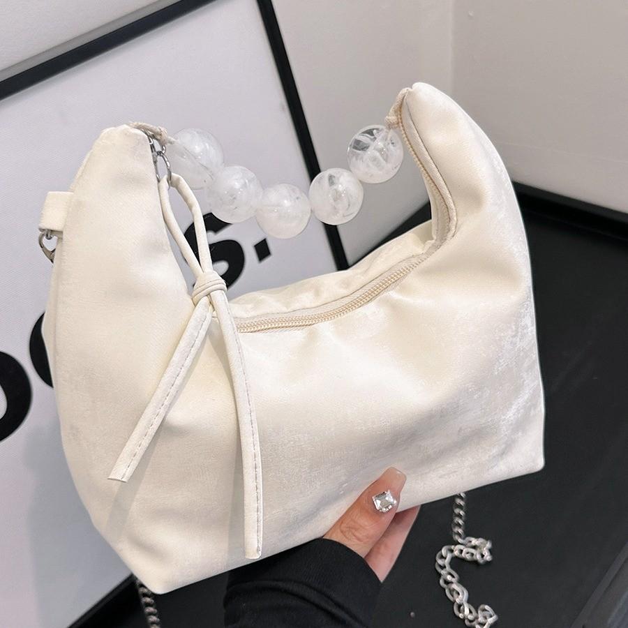 Stylish Pu Pearl Handbag For Women Trendy Soft Chain Small Square Crossbody Bag