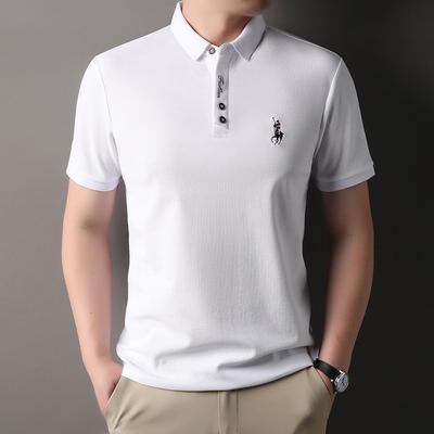 Medium Men'S Light And Mature Casual Short-Sleeved Embroidered Polo Shirt Solid Color Lapel Embroidered Bottoming Shirt