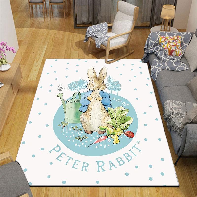 Peter Rabbit Flannel Printed Carpet, Home Sofa Decoration for Living Room & Bedroom, Non‑Slip Play Flannel Floor Mat for Game Room