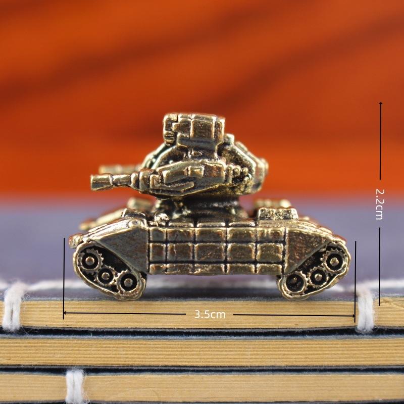 Mini Brass Tank Model Military Metal Figurine Retro Desktop Decor Creative Ornament Vintage Art Craft Gift