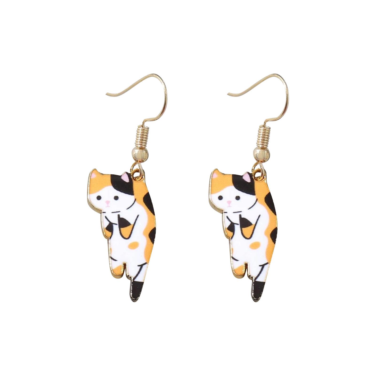 

Милые маленькие серьги-крючки для кошек с изображением мультяшной девушки-цветка и кошки, сладкая и свежая текстура жёлтый