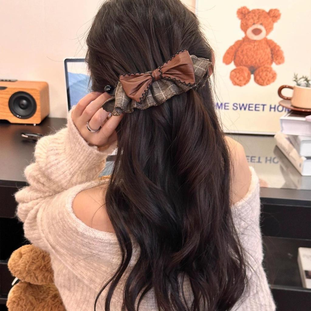 Plaid Small Fragrant Wind Bow Grab Clip Female Back Head Hairpin Vertical Banana Clip High Ponytail Banana Clip Hair Jewelry