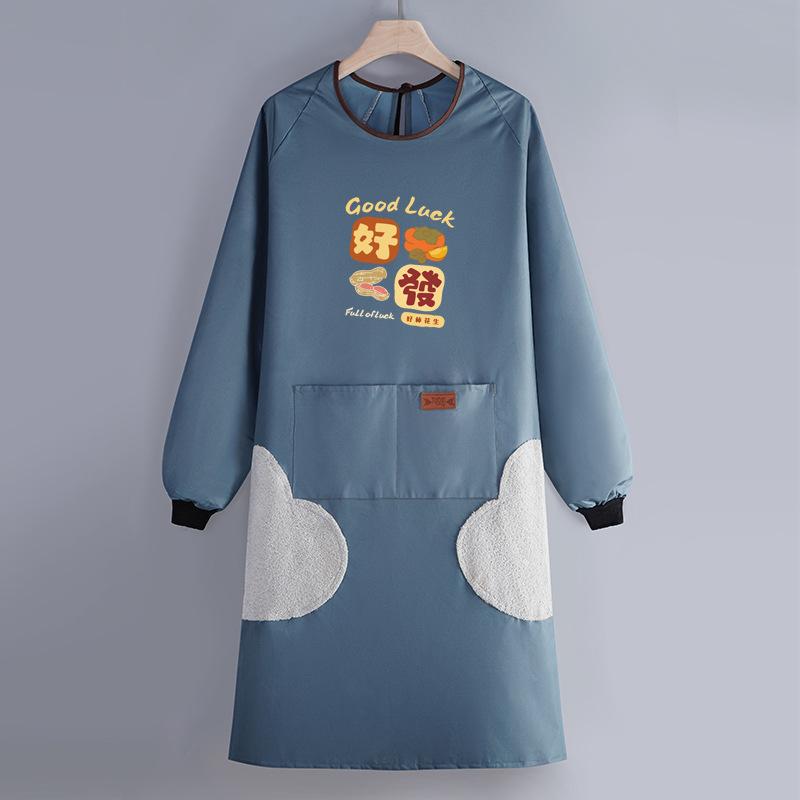Internet Celebrity Long-Sleeved Apron Household Kitchen Waterproof And Oil-Proof Smock Adult Cartoon Print Cooking Apron