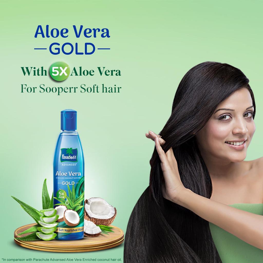PARACHUTE Aloe Vera Coconut Hair Oil Gold 400ml For Soft Smooth Hair 5X Aloe Enriched Lightweight Frizz-Free Daily Use