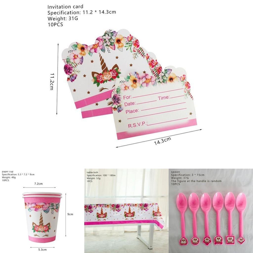 Wreath Unicorn Kids Birthday Party Supplies Colorful Tableware Plates Cup And Forks