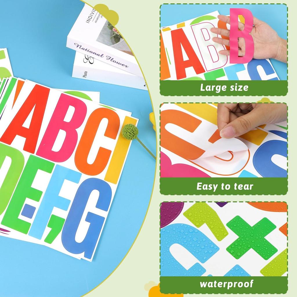 240Pcs 5 Inch Bulletin Board Letters Large Letter Stickers Colorful Vinyl Alphabet Stickers Numbers and ABC Cutouts Letters for Post Board Chalkboard