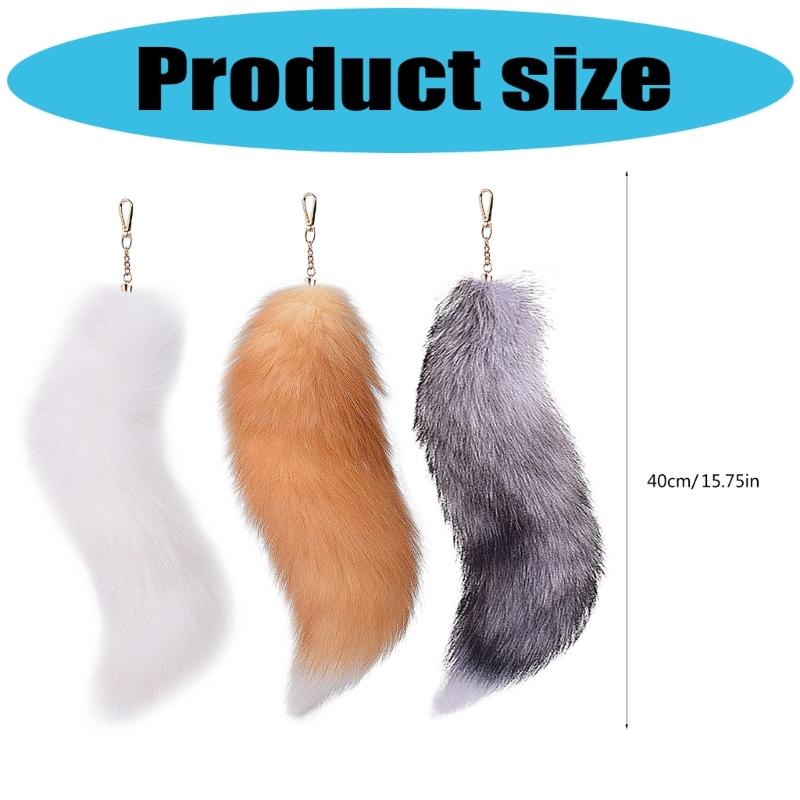 Set of 3 Oversized Faux Furs Keychains Halloween Foxes Tail Key Chain Elegant Bag Decoration Car Accessories
