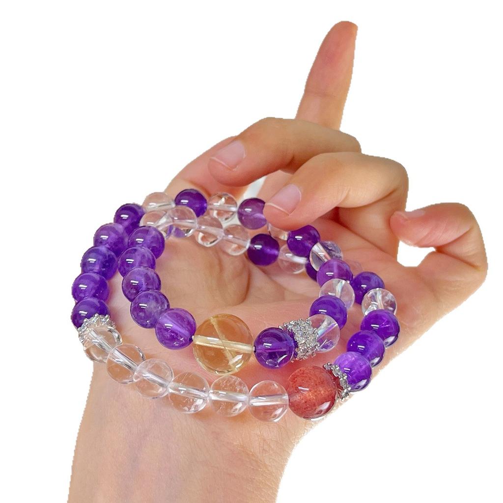 8Mm High Quality Retro Natural Amethyst White Crystal Design Bracelet Bracelet.