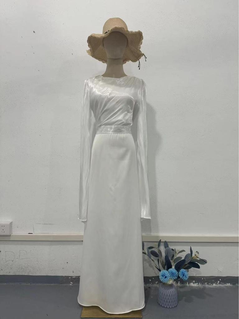 2024 Summer Patchwork Tulle Satin Dress with Large Sleeves