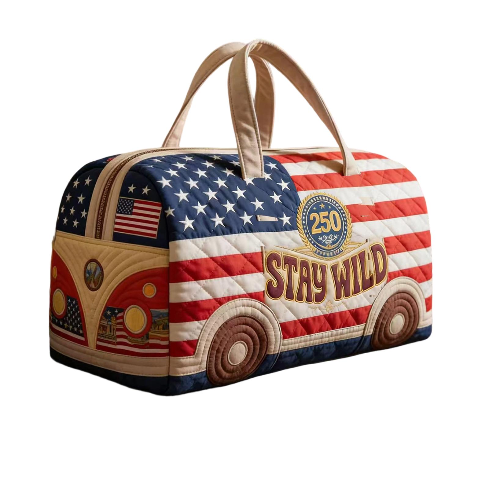

Stay Wild 250th Anniversary Quilted Travel Bag Multifunctional Short Trip Handheld Sports Gym Bag Durable Lightweight Carrying Handle S