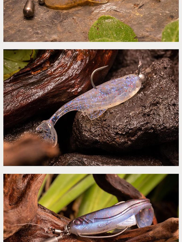 Floating Soft Bait T-Tail Lure with Lead Head Hook for Bass and Mandarin Fish Fishing Rig