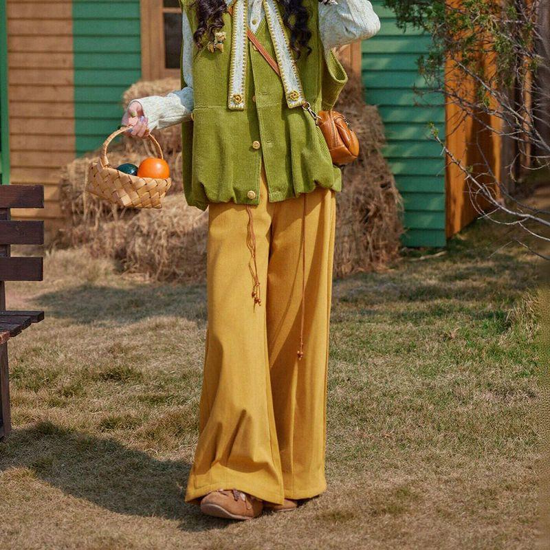 

2026 Early Spring New Pastoral Style Outfit: Collared Shirt, Corduroy Vest, and Wide-Leg Pants Age-Reducing Set for Women Wide Leg Pants L