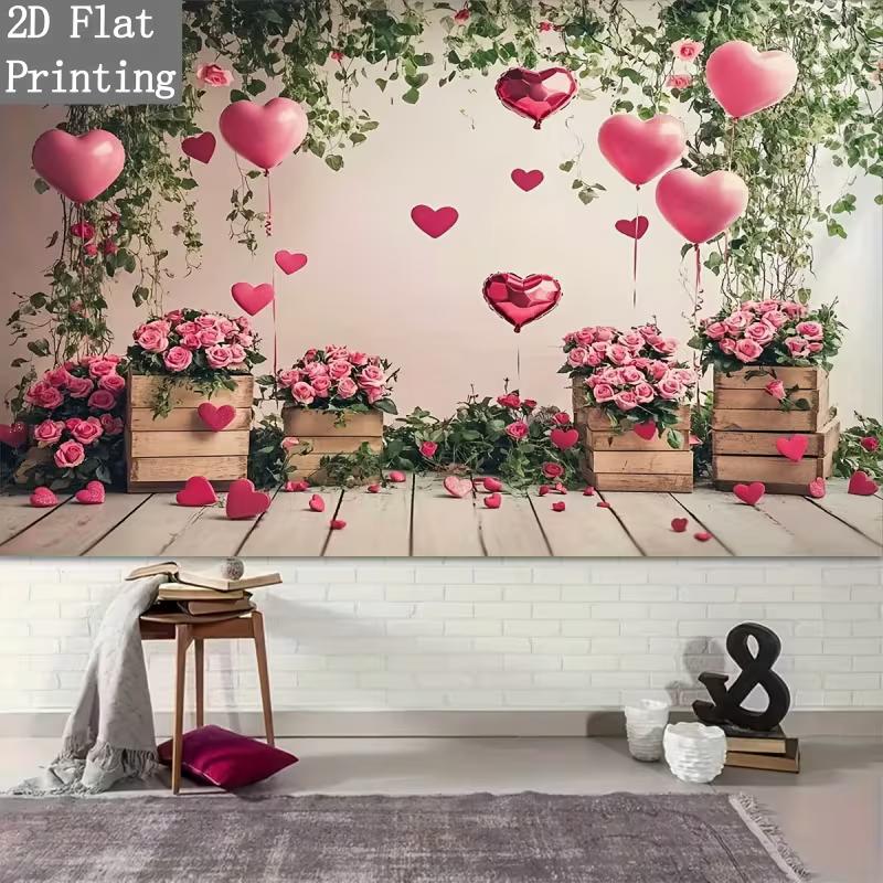 2D Flat Printing Valentine Backdrop Rose Balloon Party Photo Booth Decor
