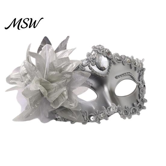 Decorative Flower Mask Half Face Masquerade for Women, Mesh Rhinestone Venetian Style Mask, Costumes Accessory Halloween Carnival Prom Ball