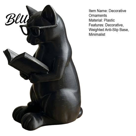 Cat Reading Book Ornament 3D Printed Figurine Decorative with Weighted Anti-Slip Base