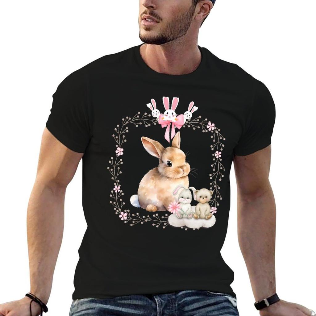 Cute Bunny TShirt Art Pattern Printed Casual Top