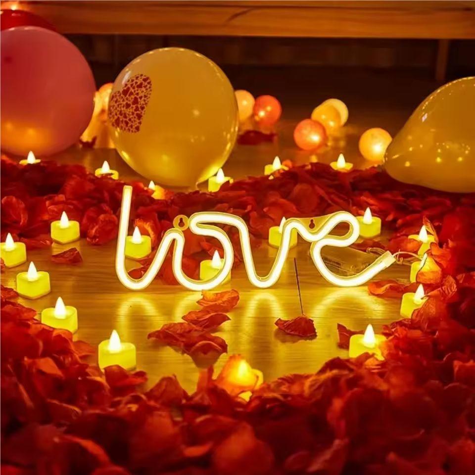 1pc LOVE Shape LED Neon Light,USB&Battery Powered Novelty Letter Neon Night Light,For Parties, Bars,Home,Bedroom,Room Wall Decor