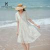 Women's V-Neck Embroidered A-Line Bubble Sleeve Dress