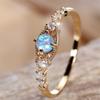 Blue Opal Small Round Stone Thin Engagement Rings For Women Vintage Gold Color White Zircon Wedding Band Birthstone Jewelry Gift