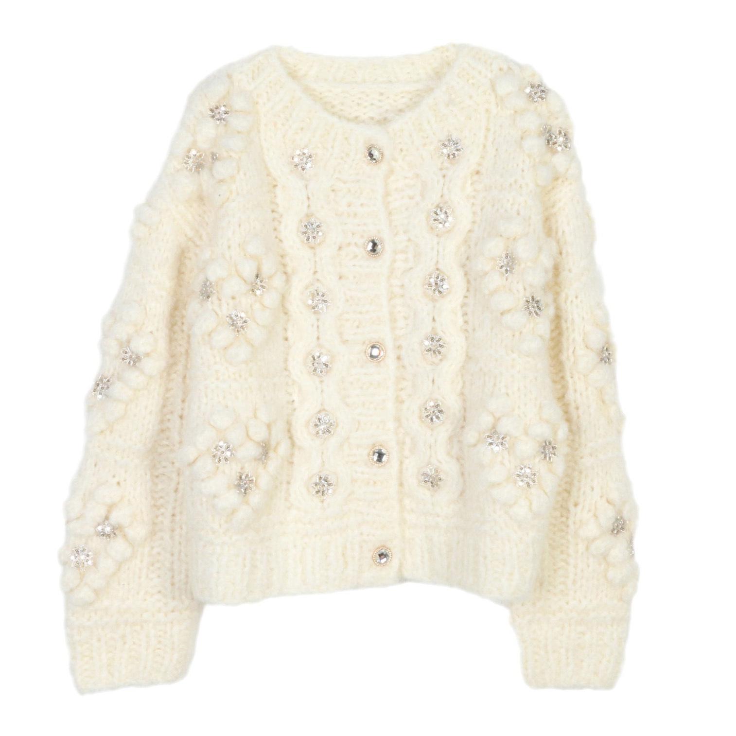 

Женский осенне-зимний кардиган из шерсти с круглым вырезом и пайетками - Свободный, уютный фасон Large