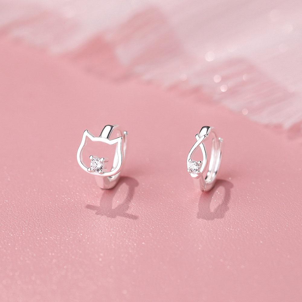 High Quality S925 Sterling Silver Asymmetric Cat Fish Earrings Animal Simple Ear Buckle Earrings for Women Jewelry YB-XY-842