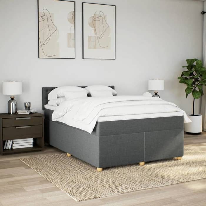Maison Exclusive - Sommier à lattes de lit avec matelas Gris foncé 140x190cm Tissu