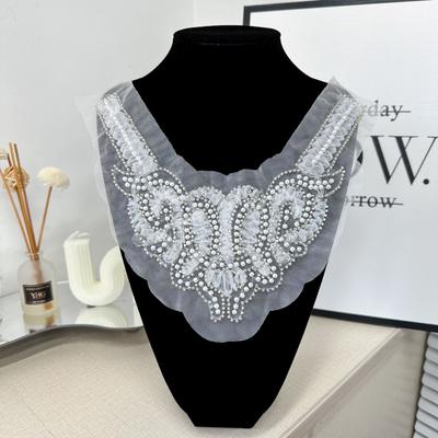 European Three-Dimensional Lace Embroidered Bead Round Neck Fake Collar, Handmade Mesh Yarn Wearing Bead Clothing Front Collar, Lace Accessories