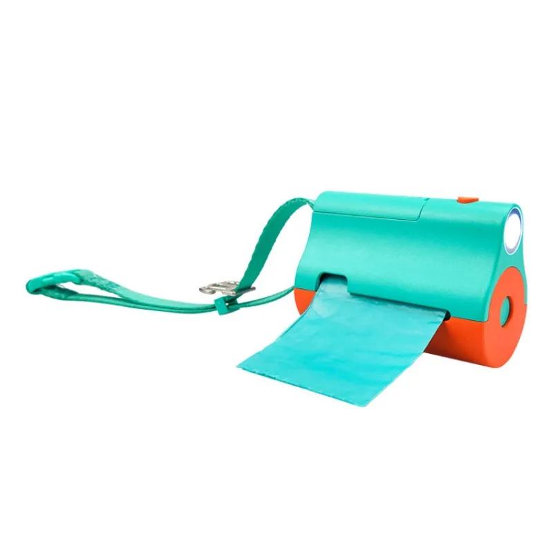 

Portable Dog Poop Bag Dispenser with LED Flashlight Leash Clip Hands-Free Pet Waste Bags Holder with Strap Walking Accessory
