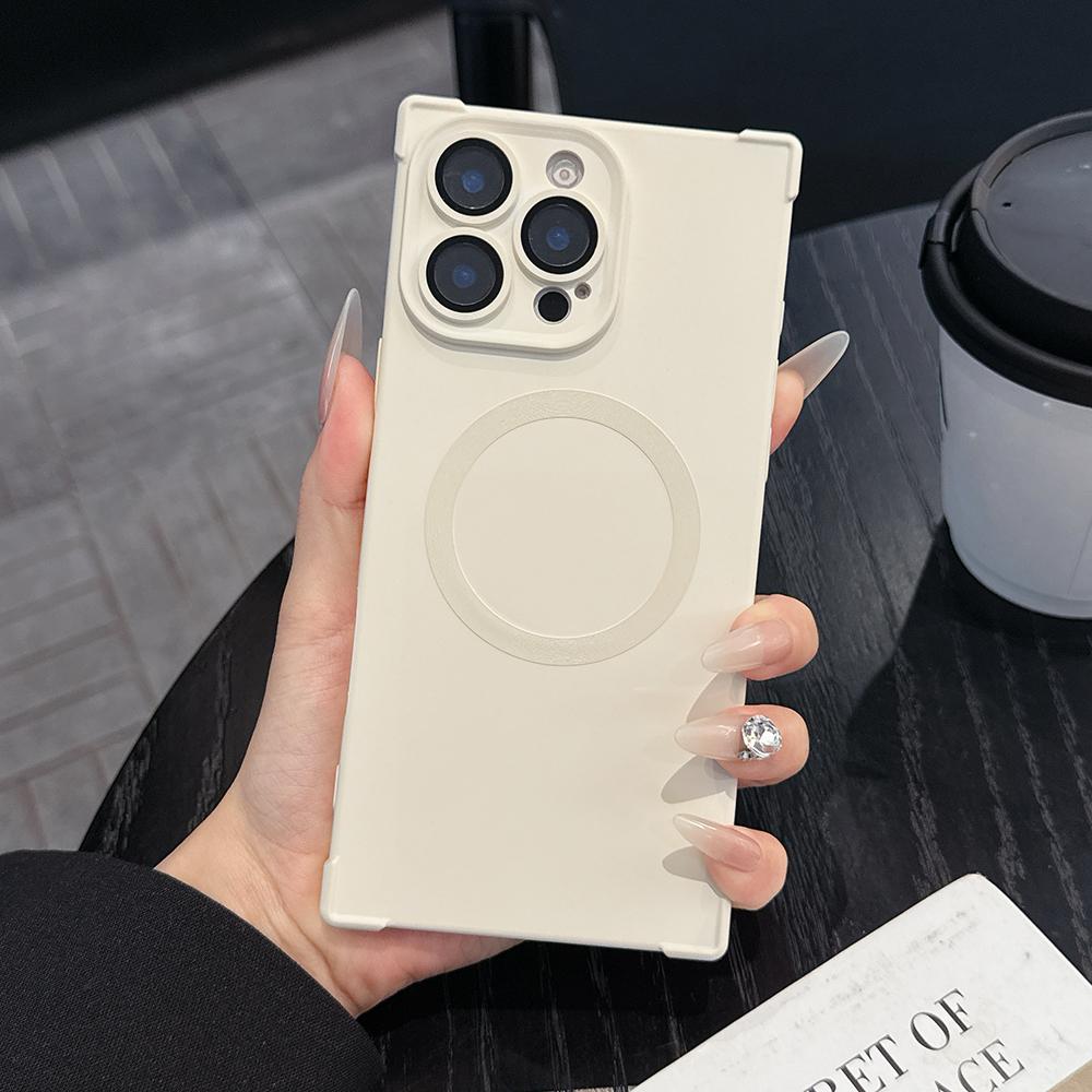 Solid Color Rectangle Shape Magnetic Shockproof Phone Case for For Iphone 13 14 1 16 17 Pro Max Wireless Charge For Cover
