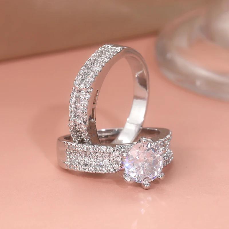 s/set Round White Artificial Cubic Zirconia Rings Women's Art Decoration Engagement Ring Temperament Jewelry
