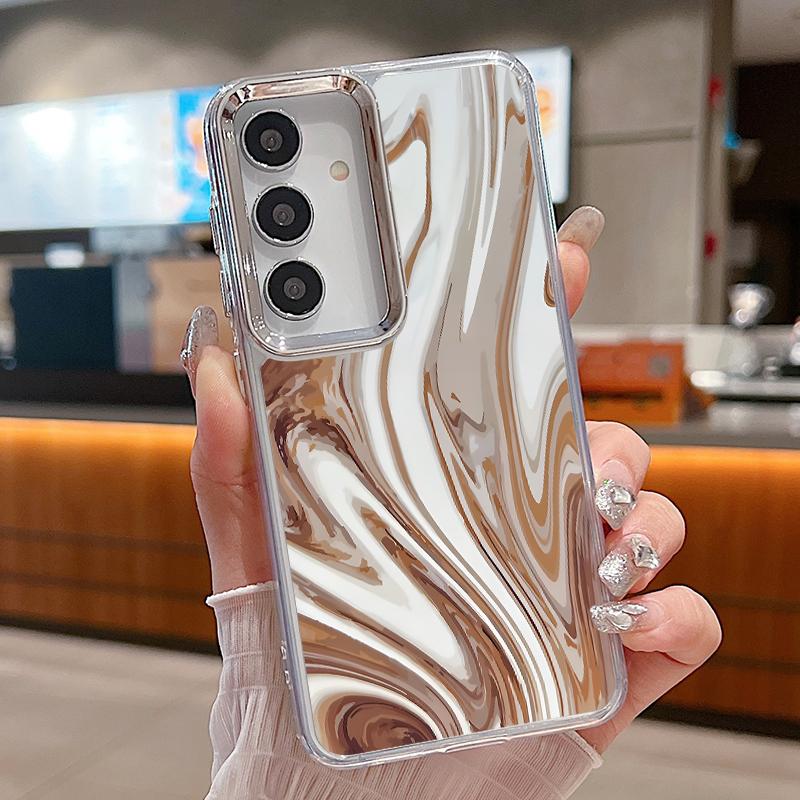 Watercolor Marble Case For Samsung S26 S25 Ultra S24 Plus S23 S22 S21 FE A54 A55 A16 A36 A56 A17 A37 A57 5G Plating Lens Clear Soft Cover