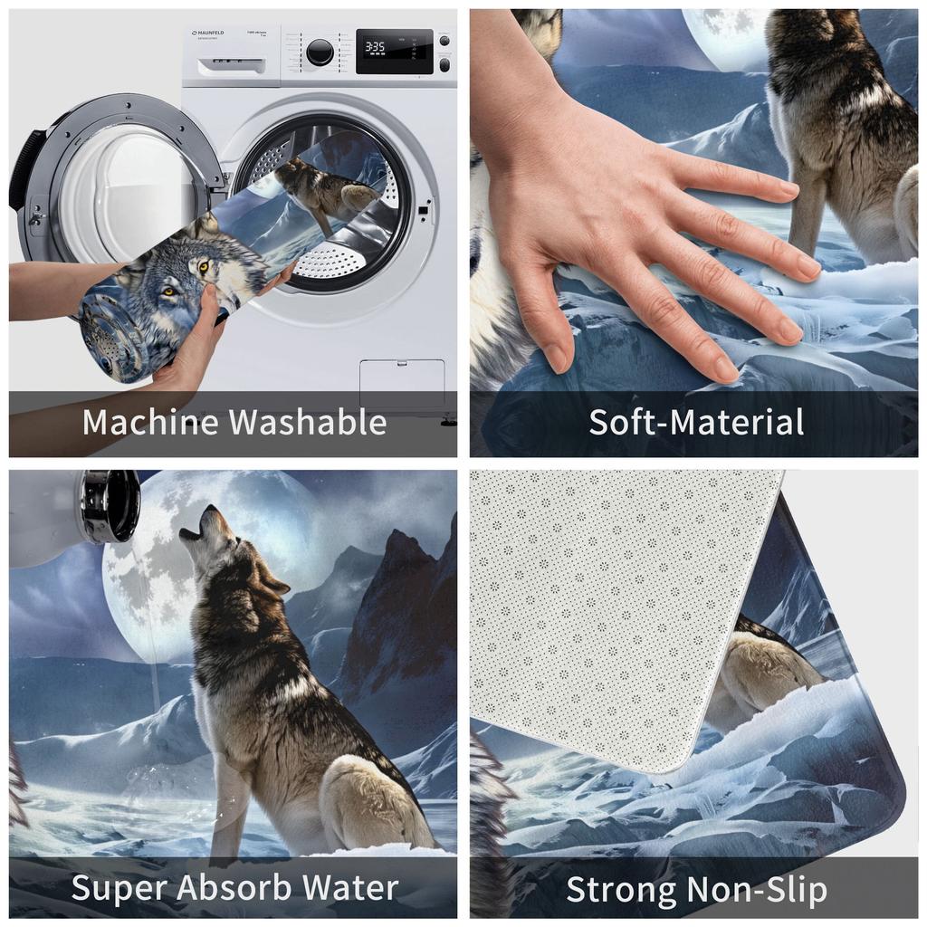 Psychedelic 3D Snow Wolf Animal Floor Door Bath Kitchen Mats Anti-Slip Indoor Wolf Lover Doormat Toilet Entrance Carpet Rug