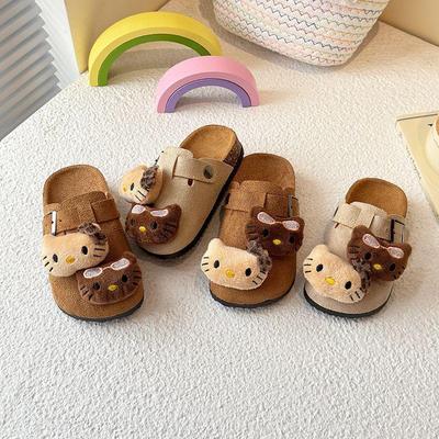 Girls' KT Cat Birkenstock Soft Sole Outdoor Slippers - Spring & Autumn Fashion, Medium & Large Sizes, Lazy Half-Closed Style.