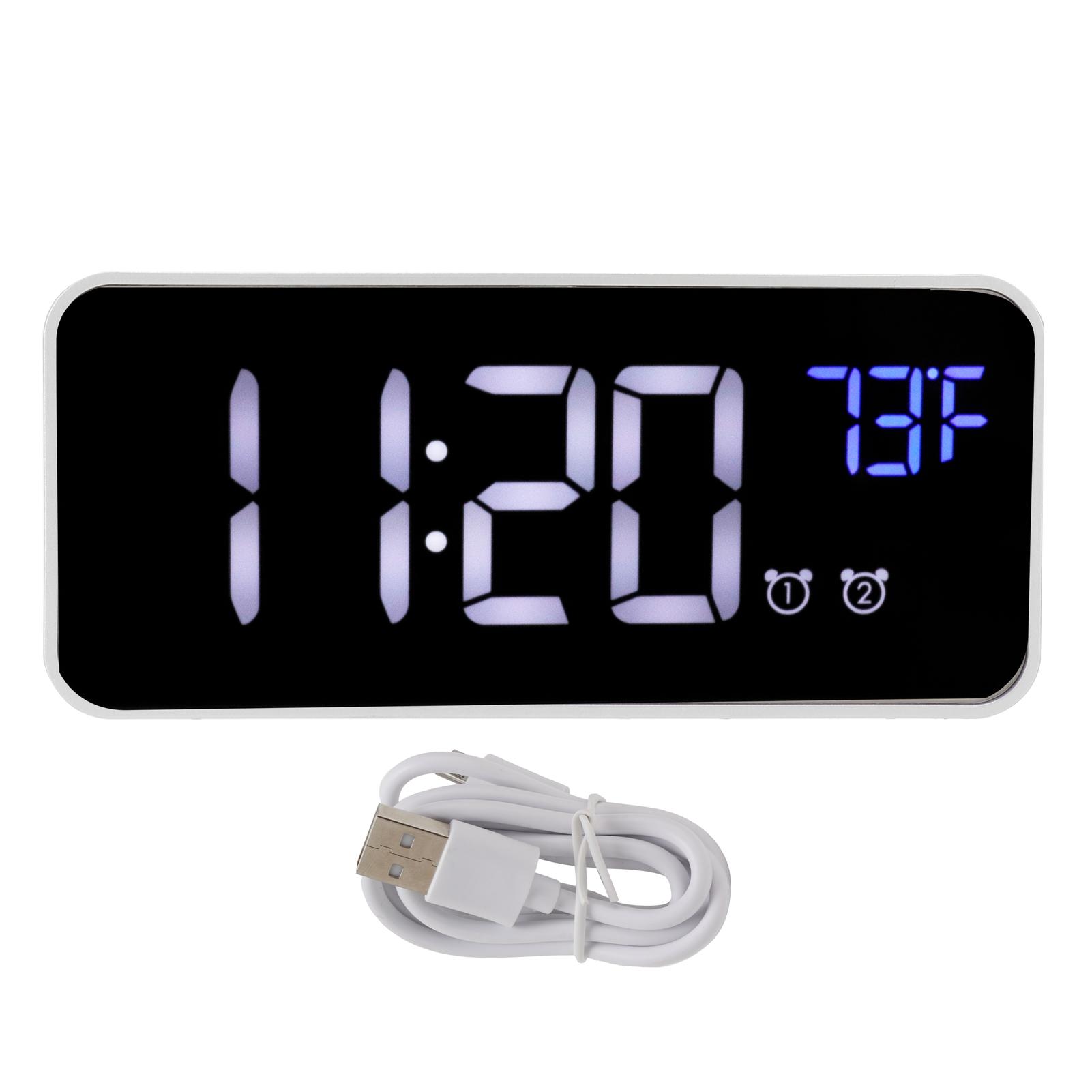 

Светодиодный цифровой будильник-термометр с функцией повтора сигнала, зарядка через USB, украшение для спальни и офиса, черный серебряный