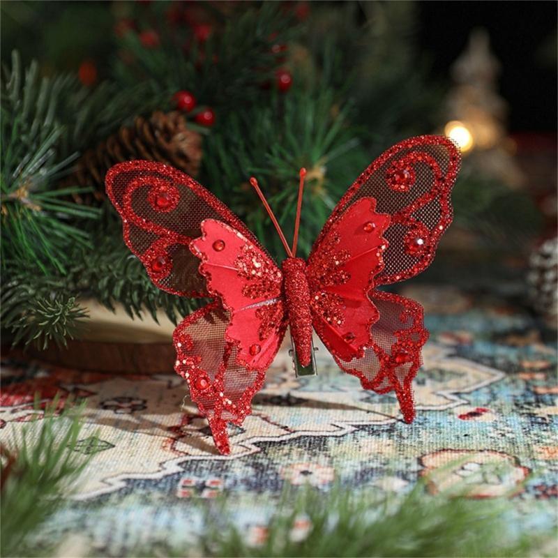 QX2E Set of 3 Glittering Butterfly with Clip for Christmas Tree Holiday Decoration
