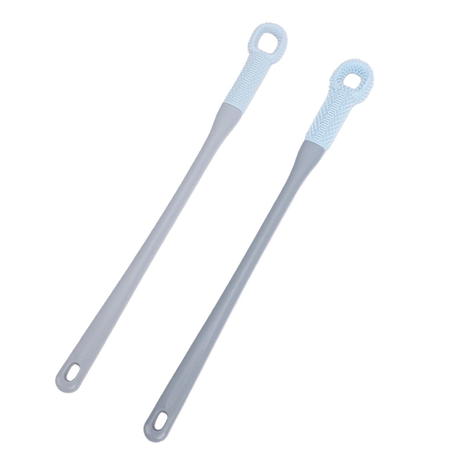

2 Pcs Toe Cleaning Brush No Bendling Silicone Long Handle Foot Scrubber in Shower for Home Spa Blue