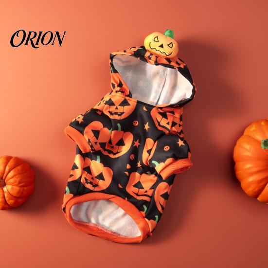 Halloween Dog Clothes Pumpkin Hoodie, Pet Sweatshirt Autumn Pullover, Cute Costume Hooded T-shirt for Small Medium Dogs Cats Hoodie
