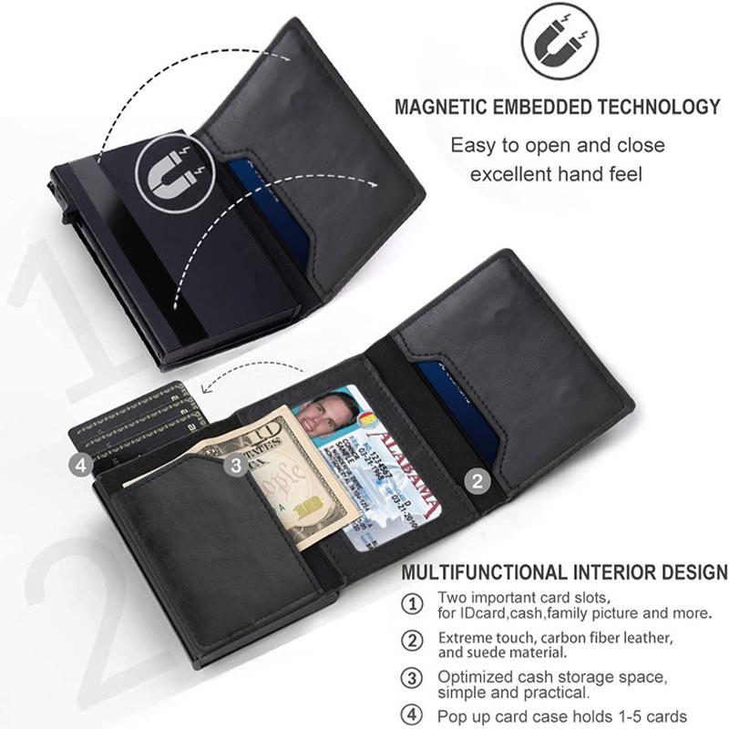 Rfid Card Holder Airtag Wallets Men Money Bag Slim Thin Women Wallets Leather Wallet For Apple Air Tag Purses Smart Black Wallet