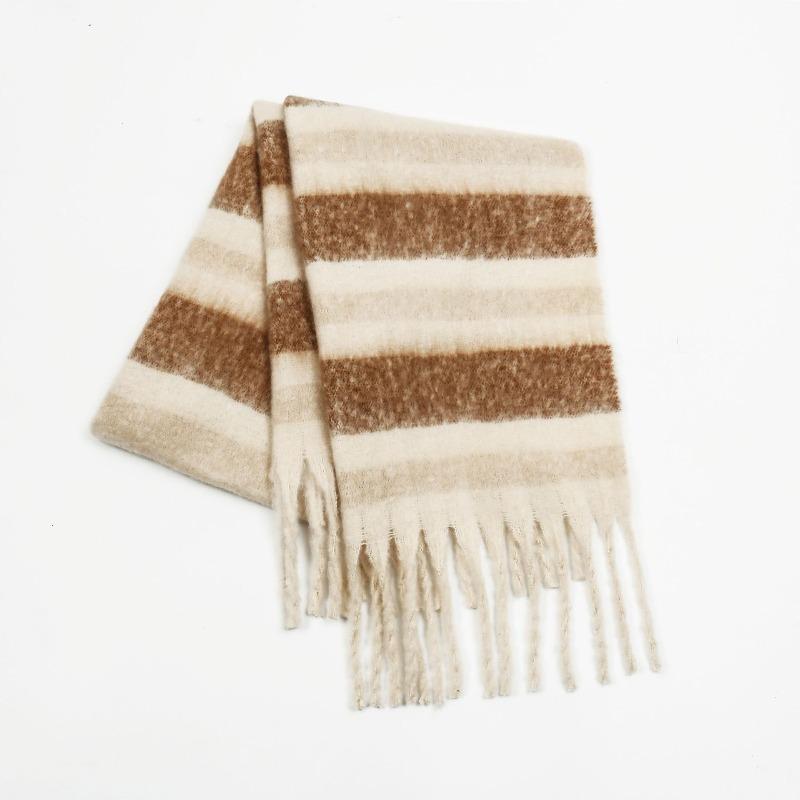 New mohair scarf winter women's high-end color matching striped couple warm thickened scarf shawl