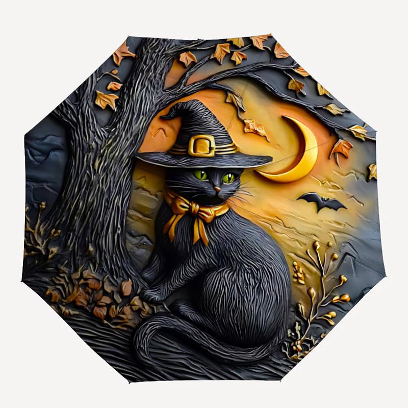 

1pc Halloween Cat Automatic Folding Umbrella, Sturdy And Durable Automatic Folding Umbrella with 8 Ribs, Convenient for Outdoor Use137