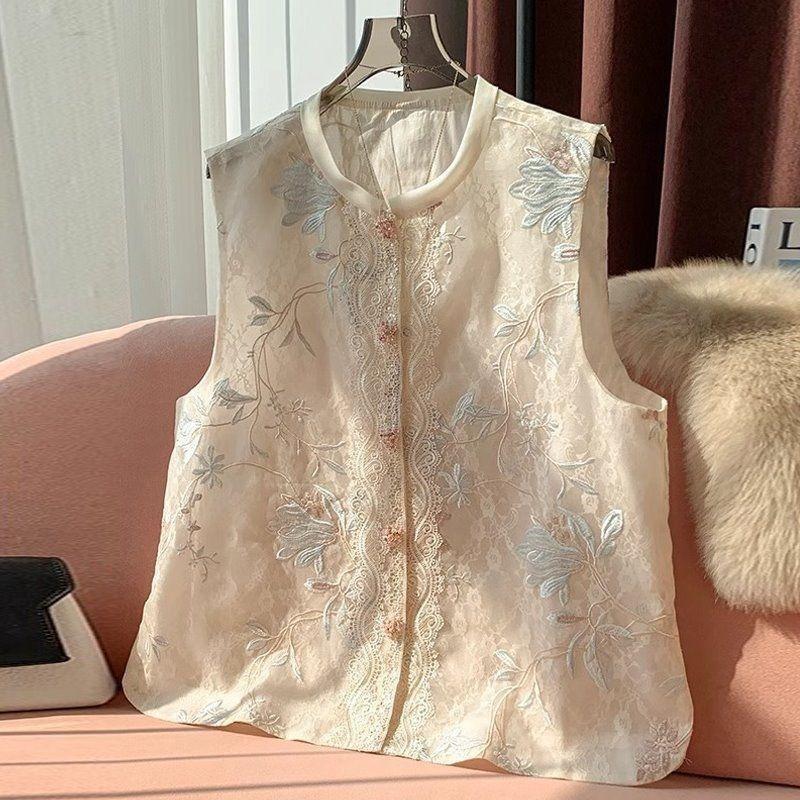 

2025 New Fashion Vest Vest Lace Embroidered Vest Vest Top M (under 50kg recommended)