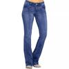 Damen Niedrige Taille Genähte Schlagjeans Mittlere Dehnung Gewaschene Denimhose Vintage Französischer Stil Sexy Bootcut Lange Hosen