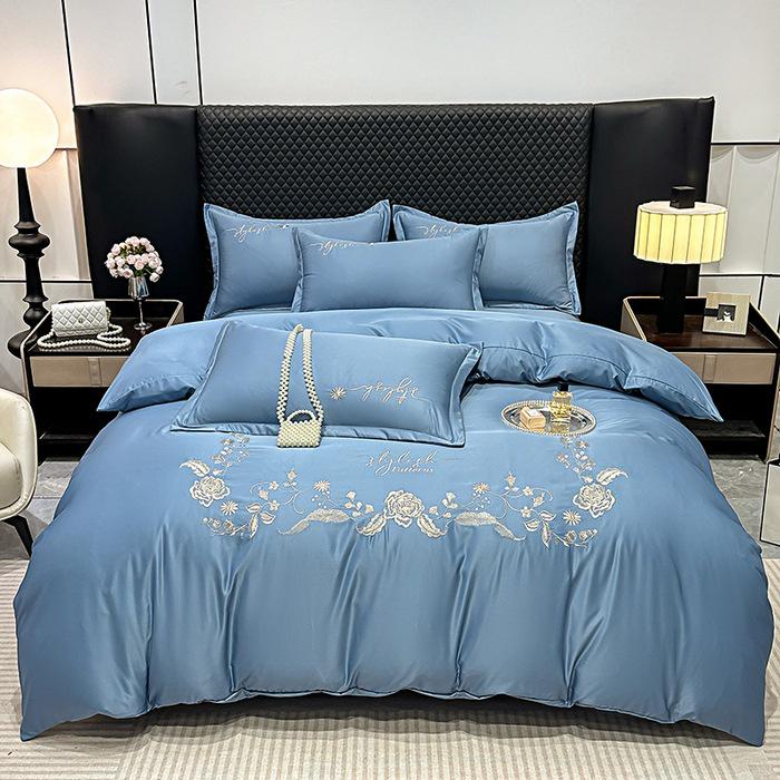 

Элегантный хлопковый матовый четырехпредметный постельный комплект: Однотонная простыня и пододеяльник, приятные к коже. 2.0m Bed Sheet Set [Duvet 200X230] Four-Piece Set