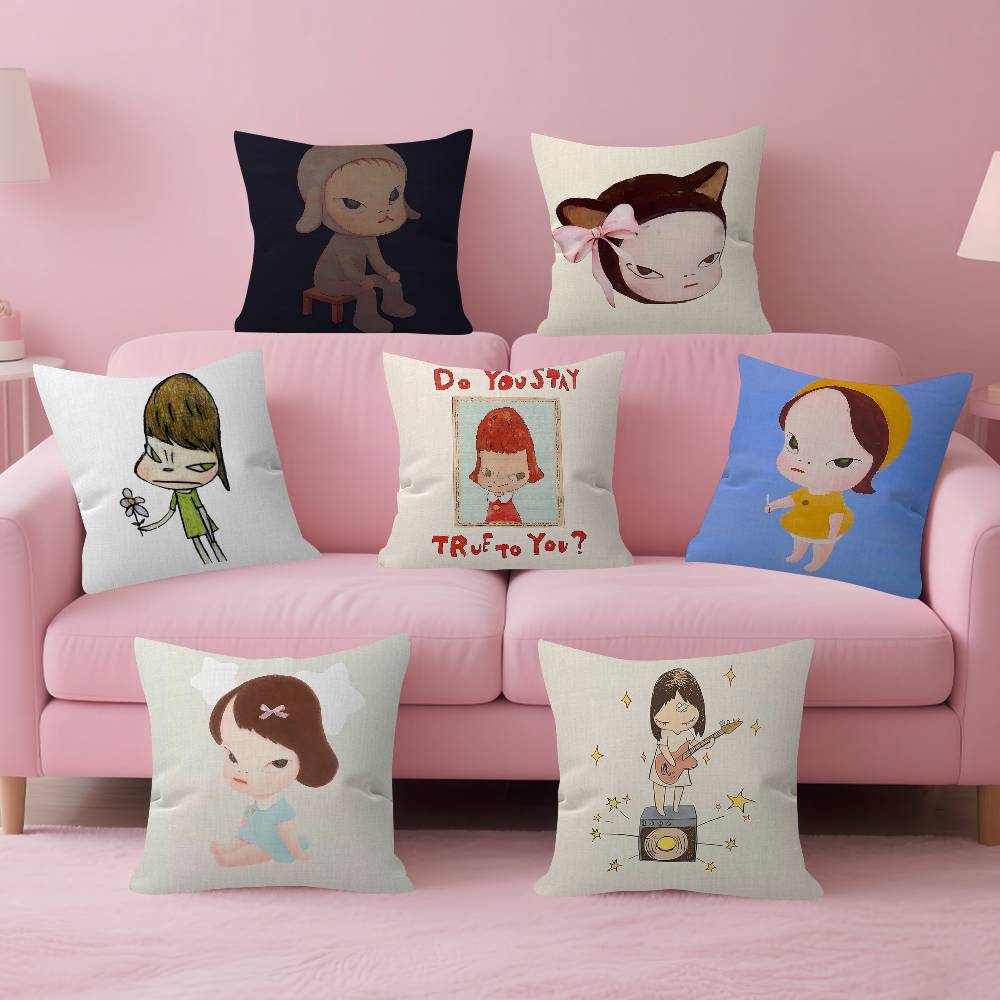 Art YYoshitomo NNaras Pillow Gift Home Office Decoration Bedroom Sofa Car Cushion Cover Case 45x45
