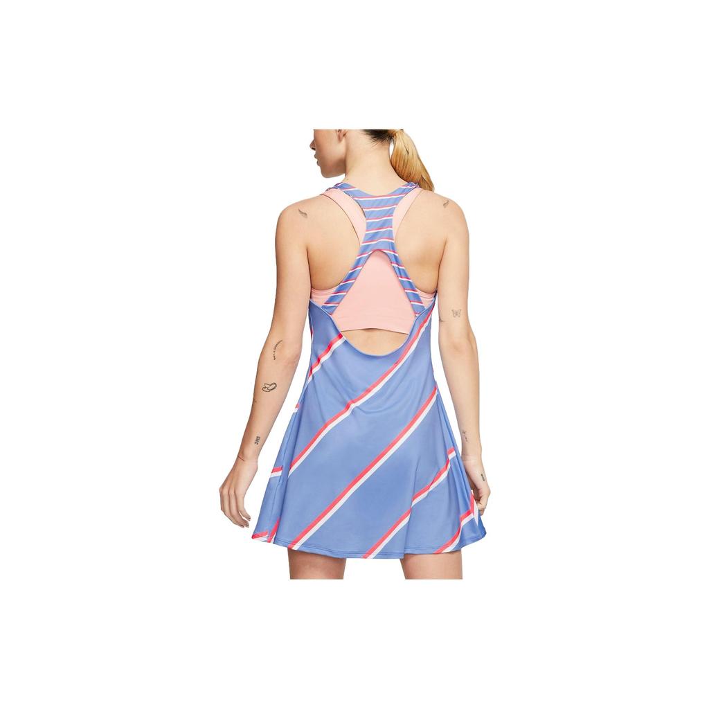 Nike Logo Print Sleeveless Color Block Fitted Midi Dress Women Dresses Blue CI9227-478